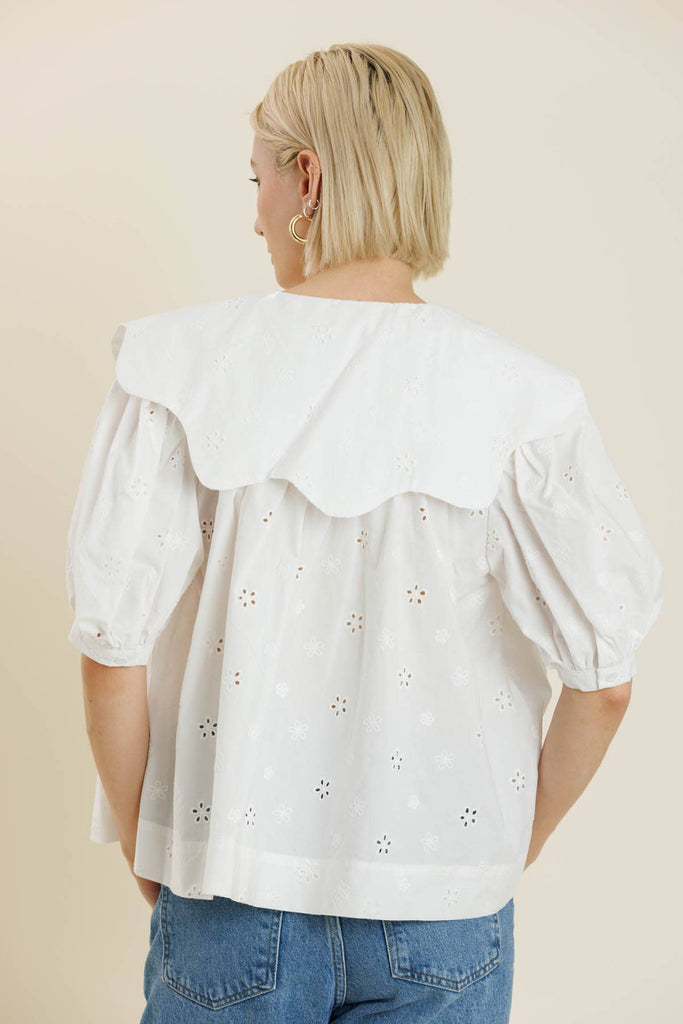 White scallop collar top