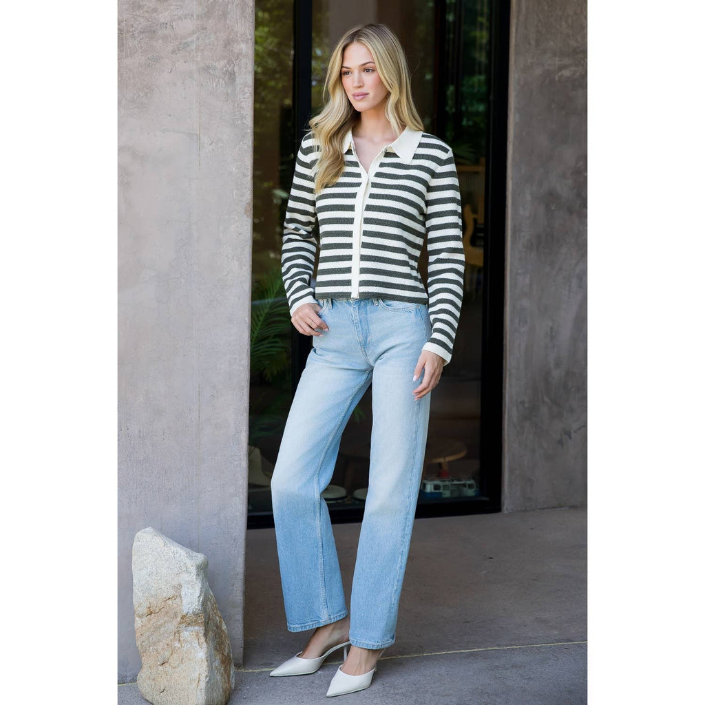 Collar Striped Knit Cardigan