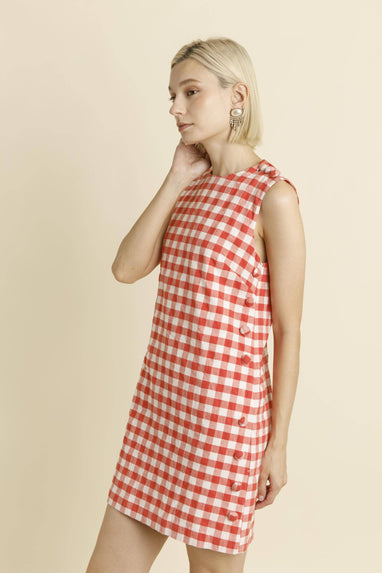 RED GINGHAM MINI DRESS