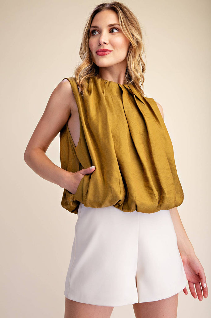 Sleeveless Pleated Balloon Top