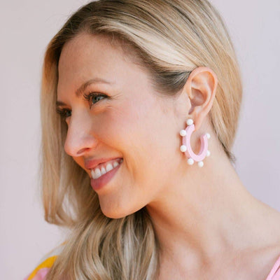 Pink and White Bead Hoops