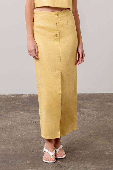 Yellow button front linen skirt