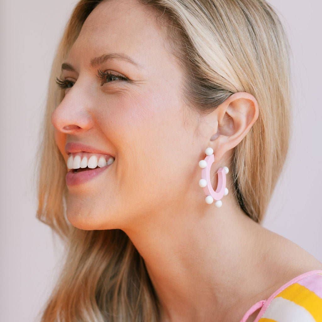 Pink and White Bead Hoops