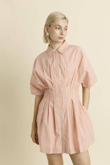 PLEATED MINI SHIRT DRESS