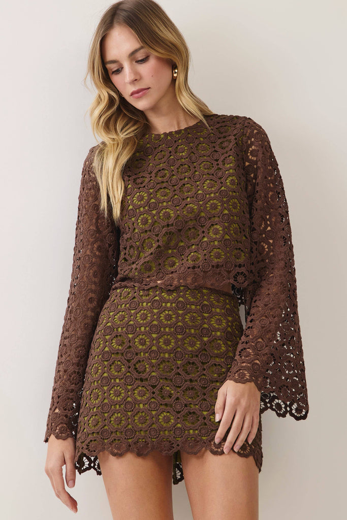 Brown crochet lace top