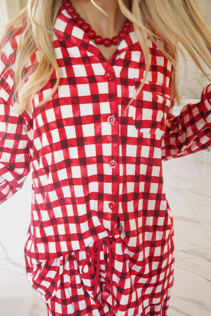 Red Gingham Pants Pajama Set