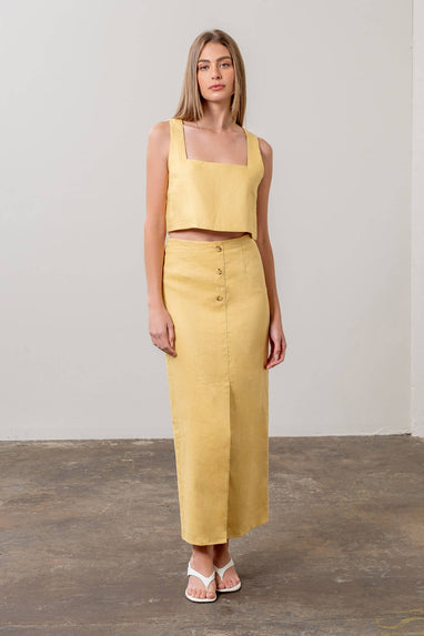 SQUARE NECK SLEEVELESS LINEN CROP TOP