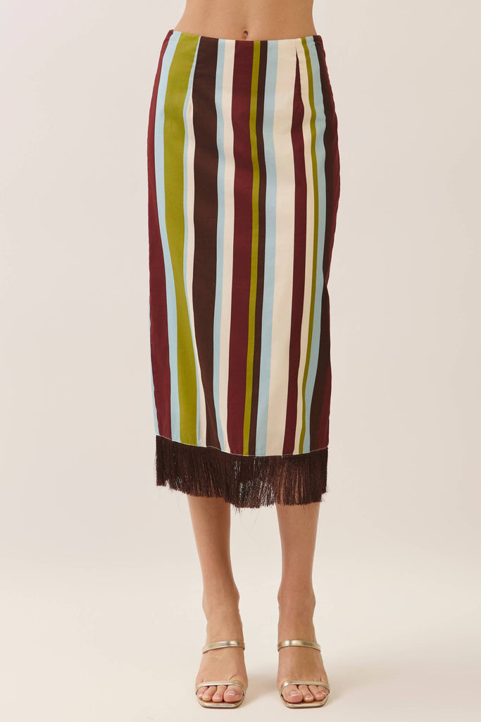 Stripe fringe hem Skirt