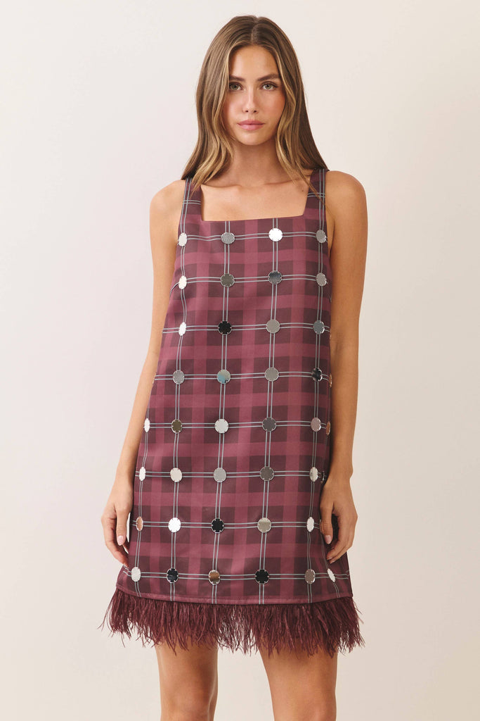 Plaid trim mini dress