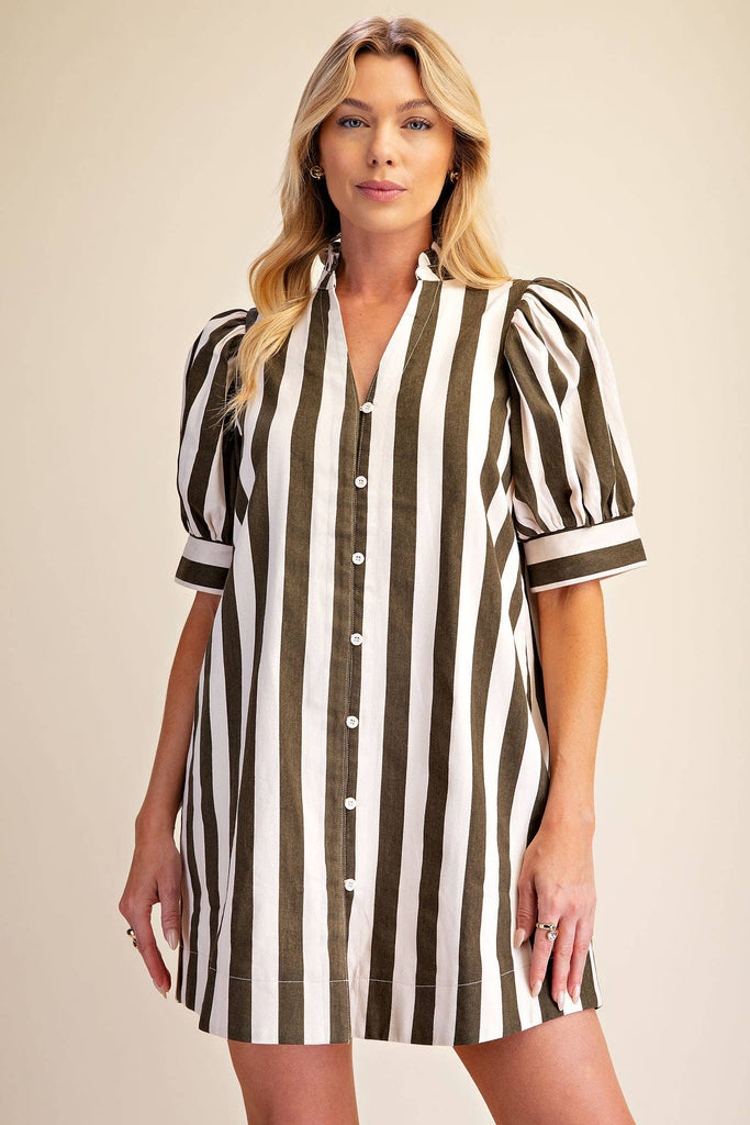 Puff Sleeve Stripe Mini Dress
