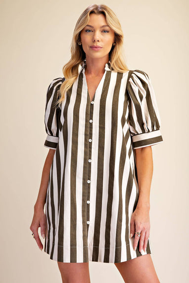 Puff Sleeve Stripe Mini Dress