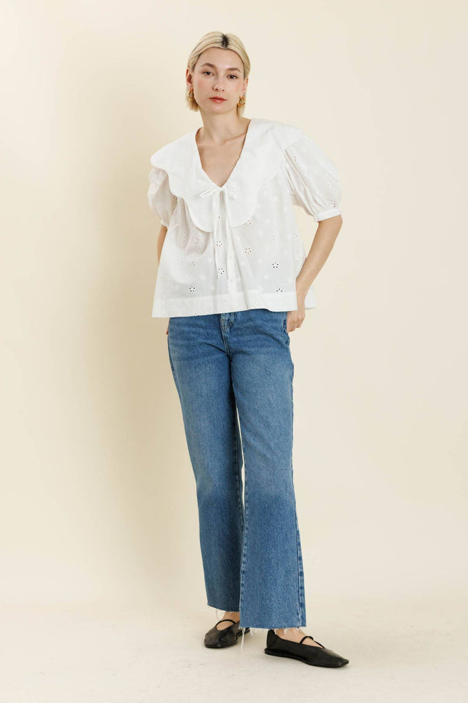 White scallop collar top