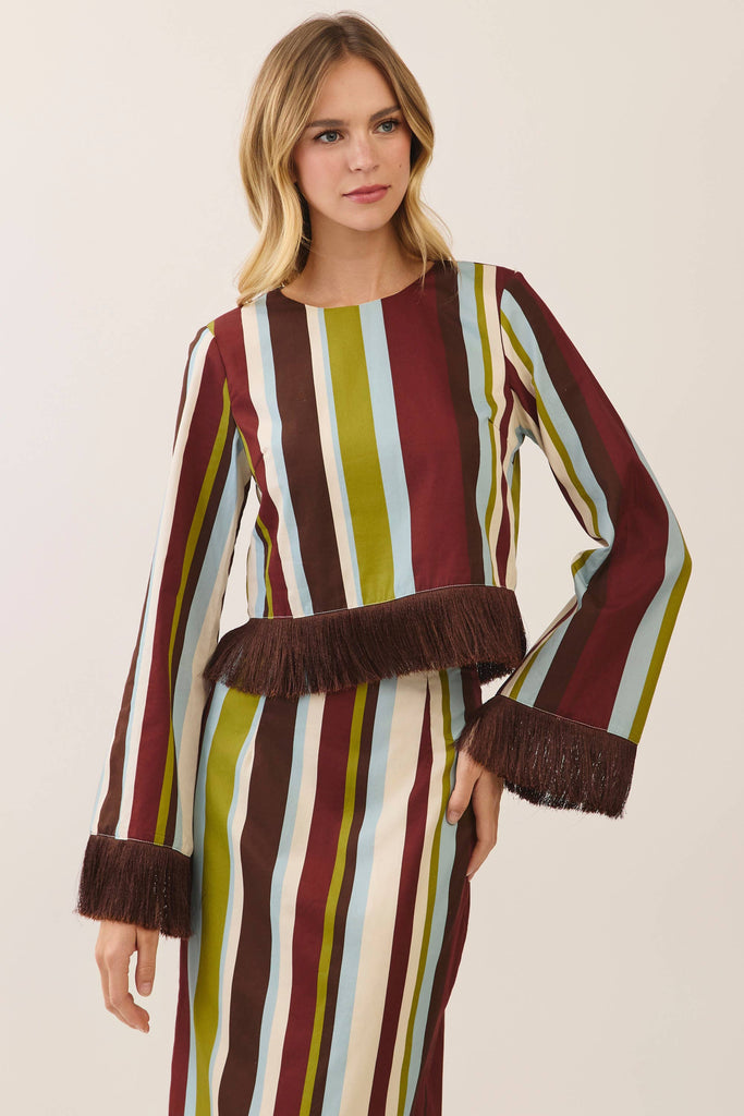 Striped Fringe Hem Crop Top