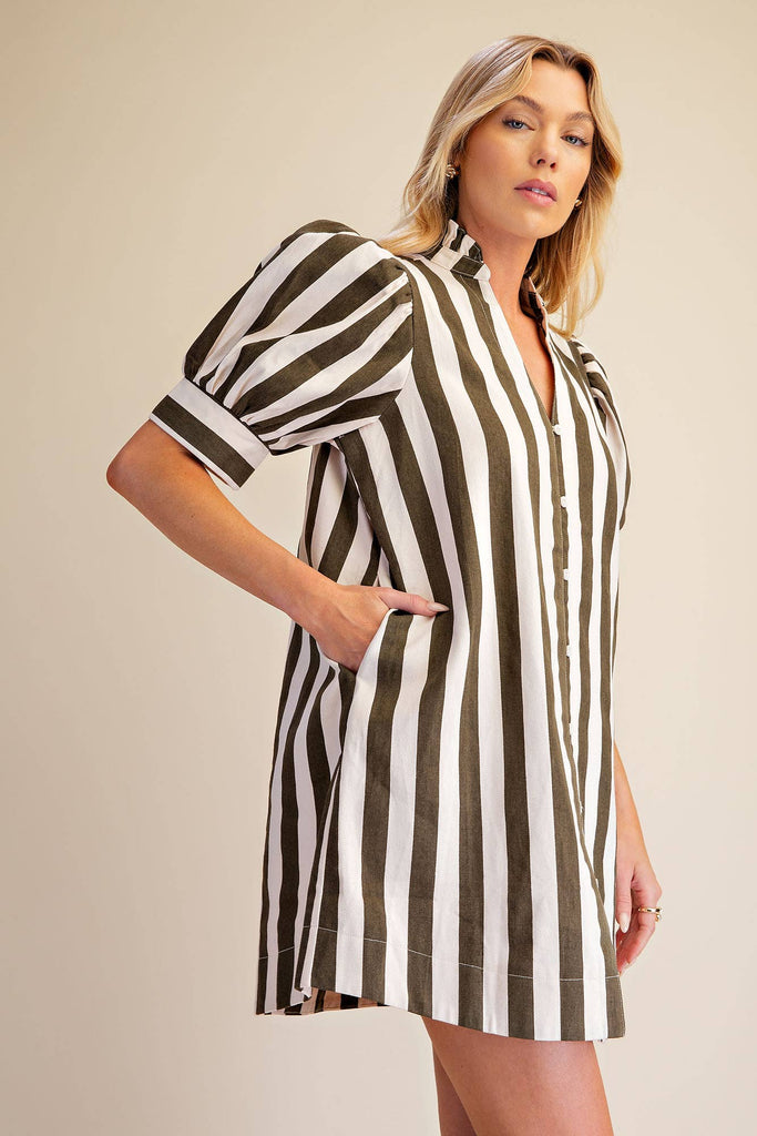 Puff Sleeve Stripe Mini Dress