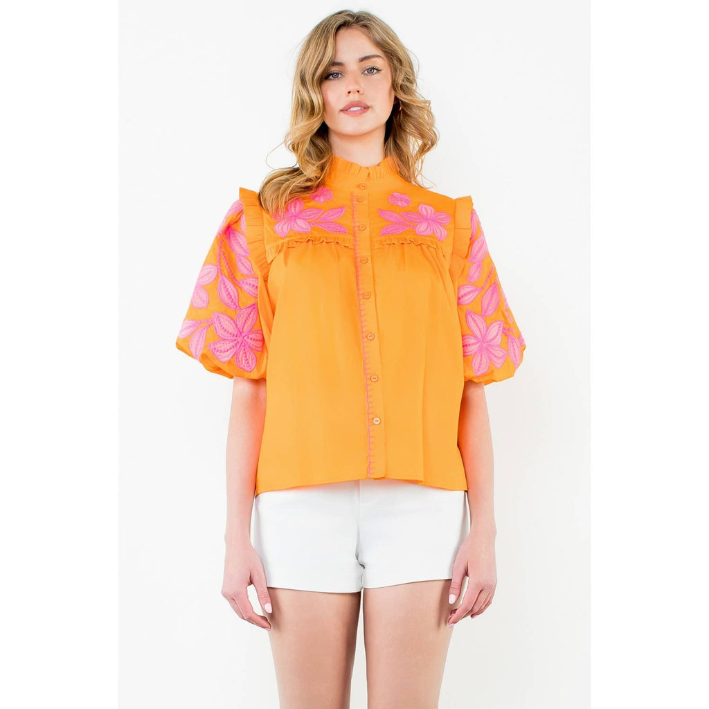 Brynn orange embroidered top