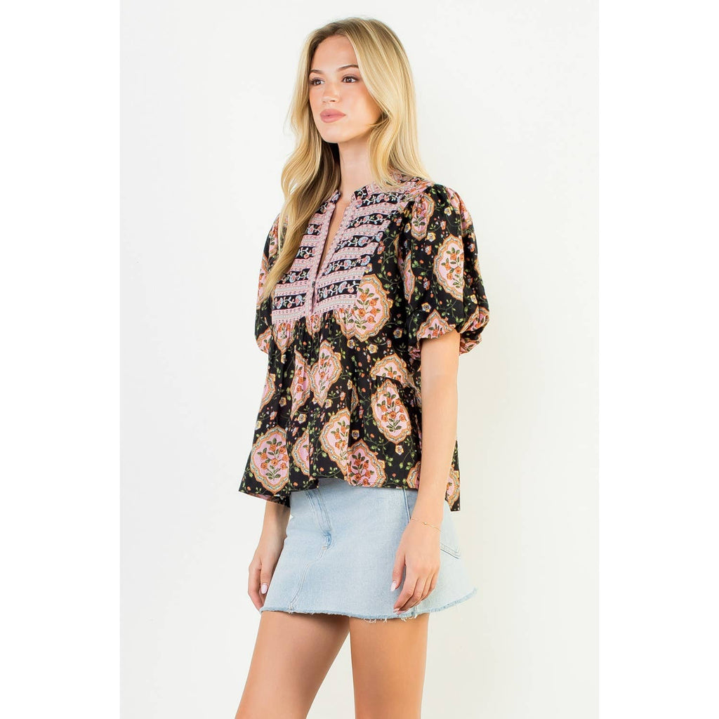 Puff Sleeve Babydoll Floral Top