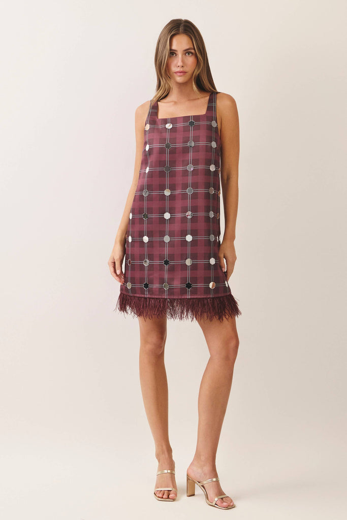 Plaid trim mini dress