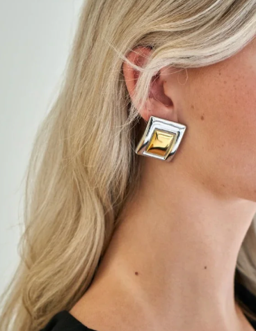 Framed- Stud Earring- Two Tone Earring