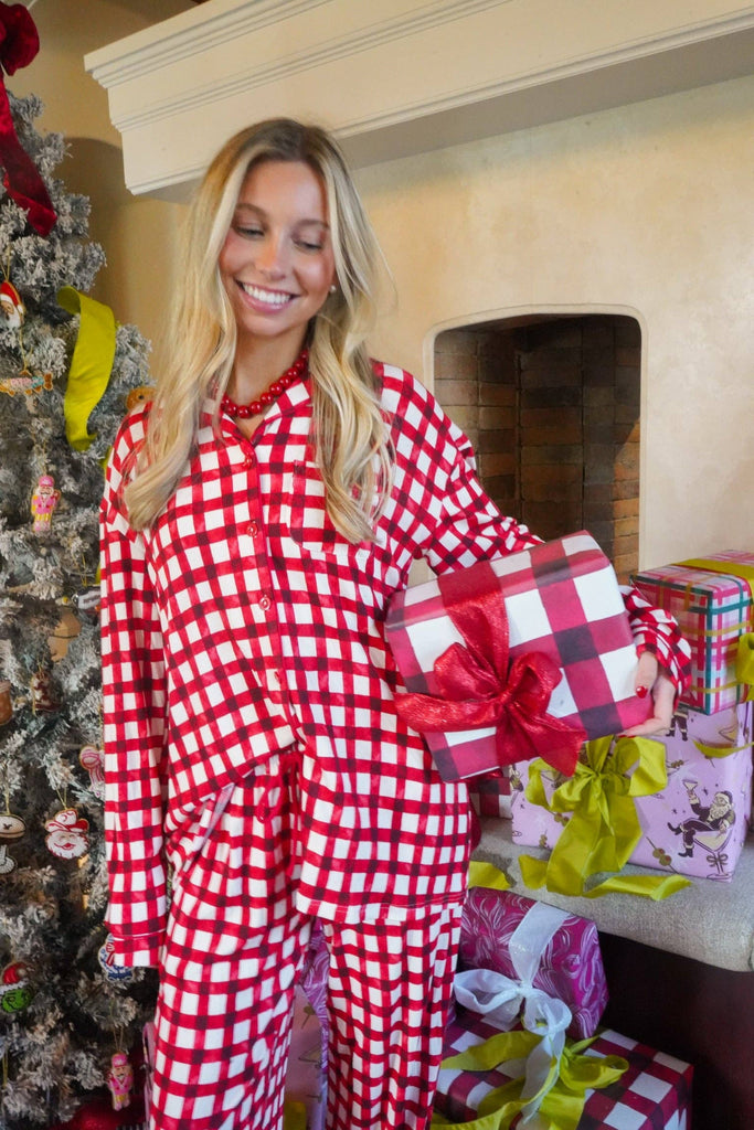 Red Gingham Pants Pajama Set