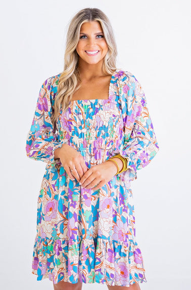 floral abstract long sleeve dress