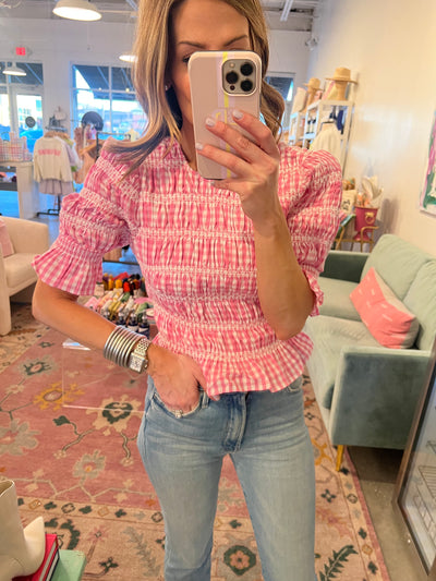 Ainsley pink gingham top