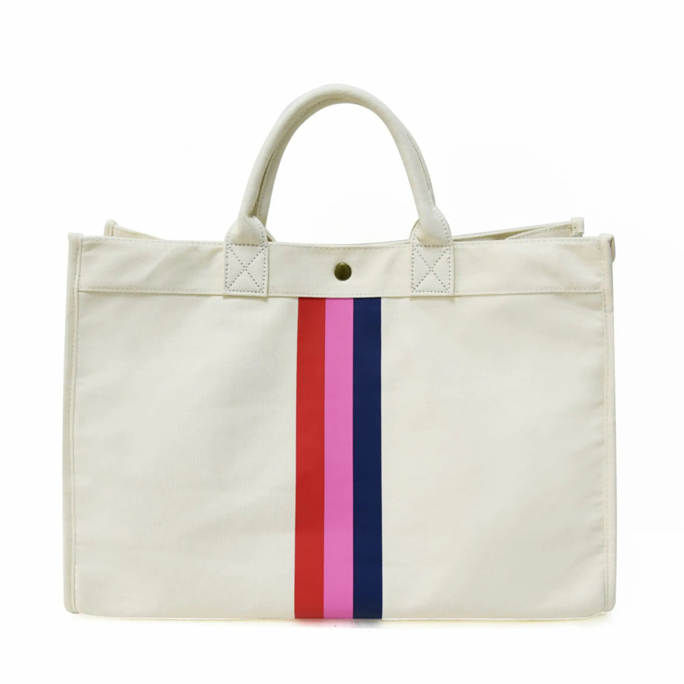Carmella canvas tote- navy, pink & red stripe