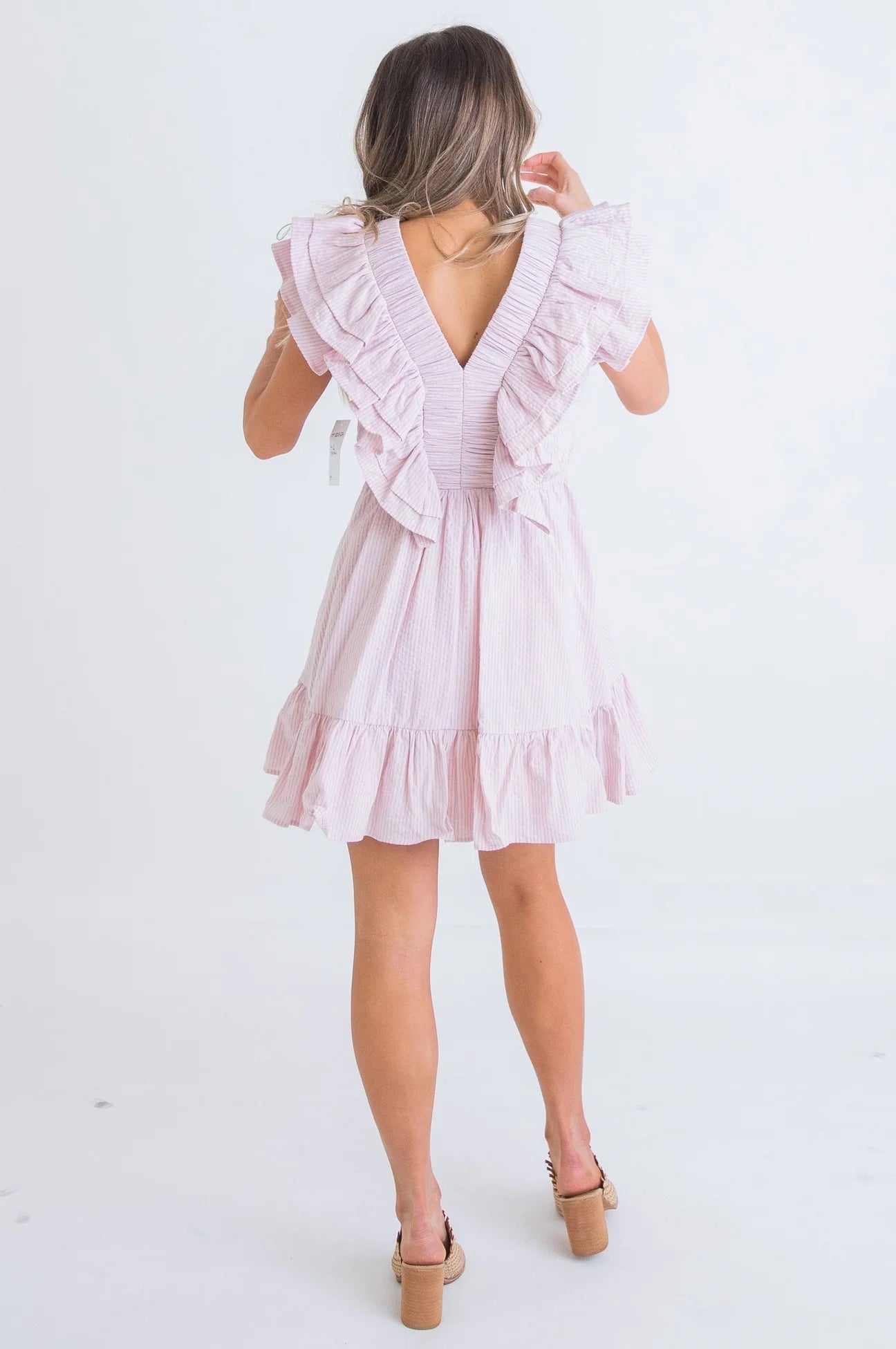 Ruffle front dress sales