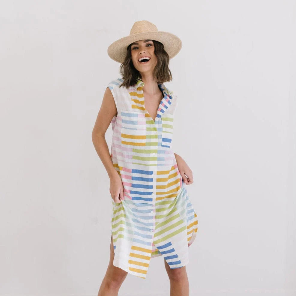 stripe bay button dress