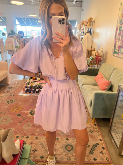 lavender smocked waist dress