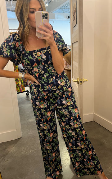 Navy floral jumpsuit