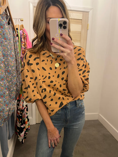 leopard puff sleeve sweatshirt