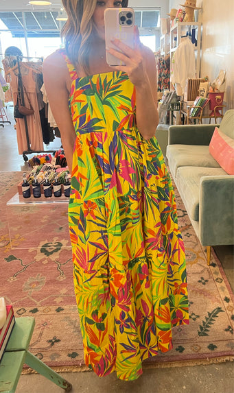 Multi tropical pocket maxi dress