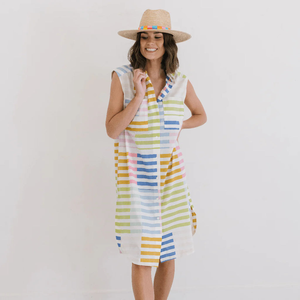 stripe bay button dress