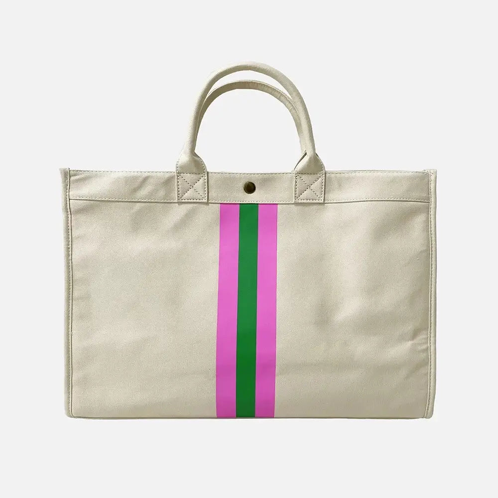 Carmella canvas tote- pink and green stripe